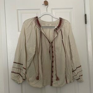 BRAND NEW: Luck Brand Long Sleeve Embroidered Peasant Blouse